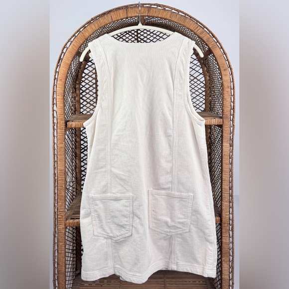 American Eagle Corduroy Mini Dress White Cream Button Front Sleeveless Size L - Picture 3 of 4